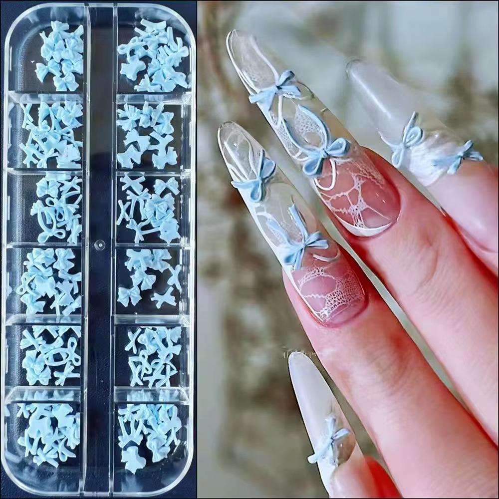 12Grids Small Butterfly Bow Mixed Style Nail Art Decoration Purple/White/Blue Nail Ornaments синий