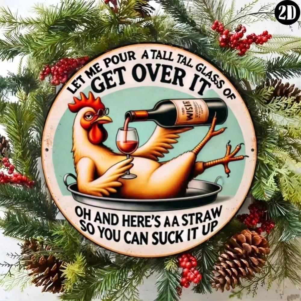 CluckOvercomePro™ Fun Chicken Coop Wall Art Durable Metal Tin Sign Decor for Home Kitchen Office Bar Halloween Gift