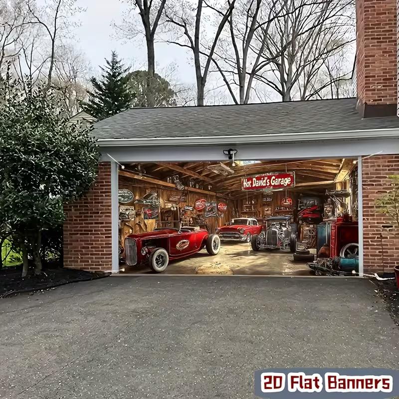 Garage Hot Rods Toile de fond Magasin de Voitures Classiques Américaines Rétro Fond Photo