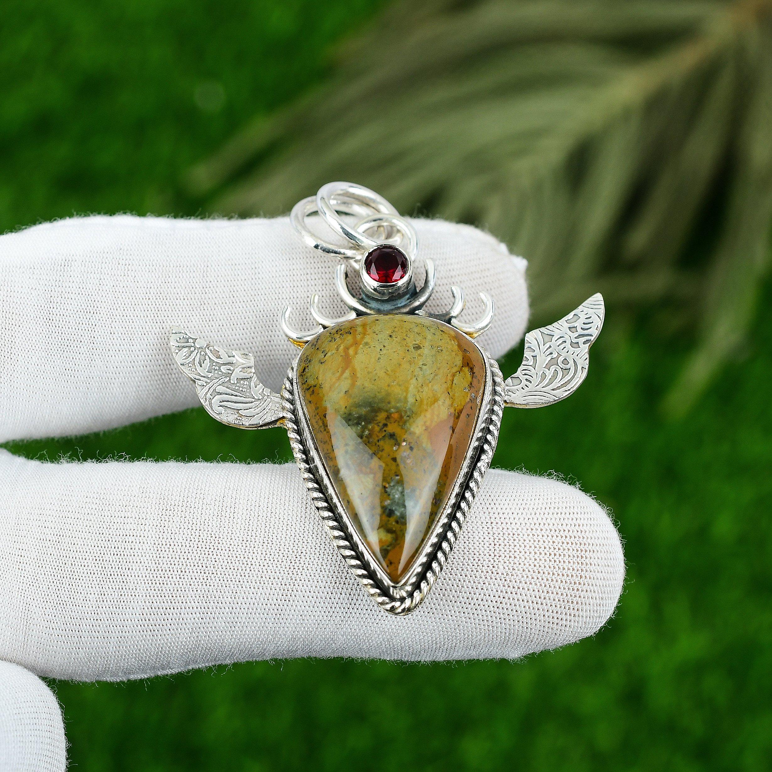 Polychrome Jasper Stone Amethyst Sterling Silver Bezel Mother Artisan Pendant