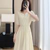 Elegant Mid-Length Chiffon Dress - Summer 2025, Round Neck, Slimming, Flattering Fit