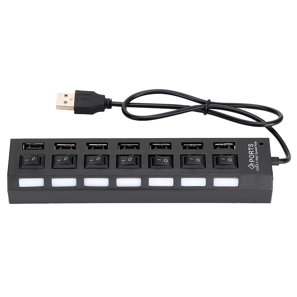 7 Port Hub USB Docking Station Black 480mbps with Switch for Overload Current Protection7 Ports Black