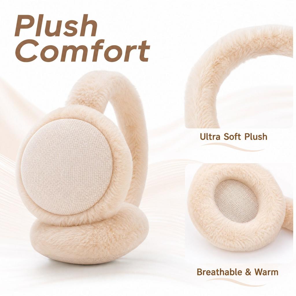 Winter Foldable Plush Earmuffs, Warm Ear Warmers for Cold