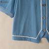 ZANZEA Women Summer V-Neck Splice Lace Casual Short Sleeve Blouse