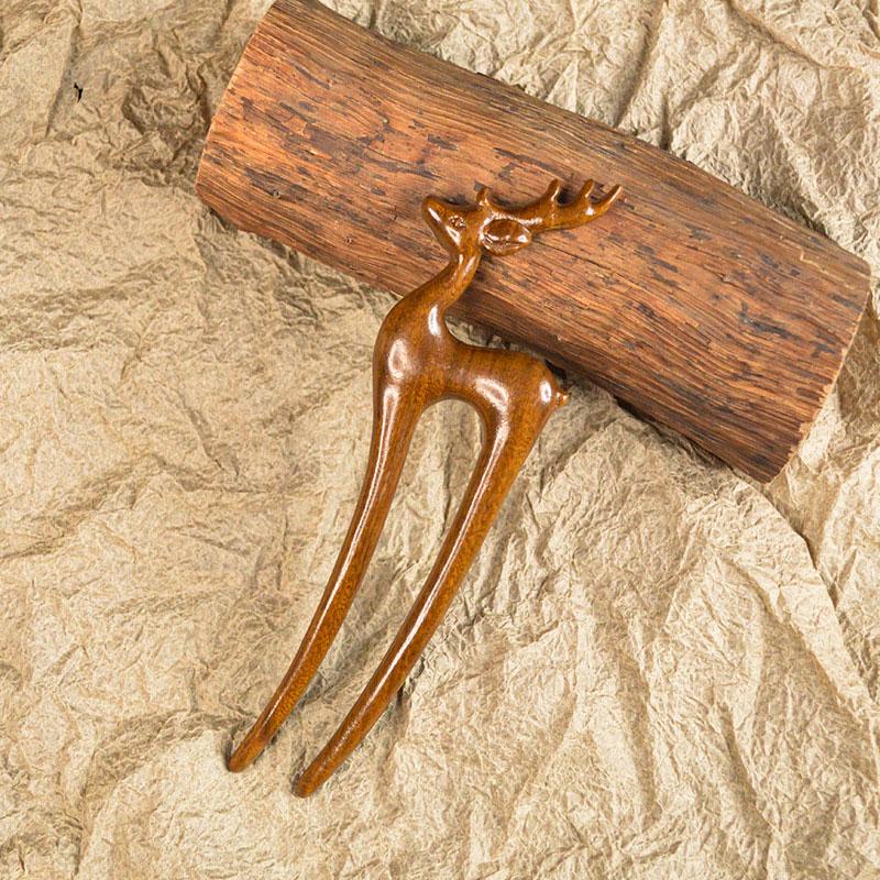 1pc U-Shaped Vintage Style Rabbit Deer Women Wood Hair Accessories Butterfly Flower Hair Stick Hairpin