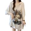 Large size cartoon printed hooded short-sleeved t-shirt women's summer new fat mm loose belly cover medium and long versatile top