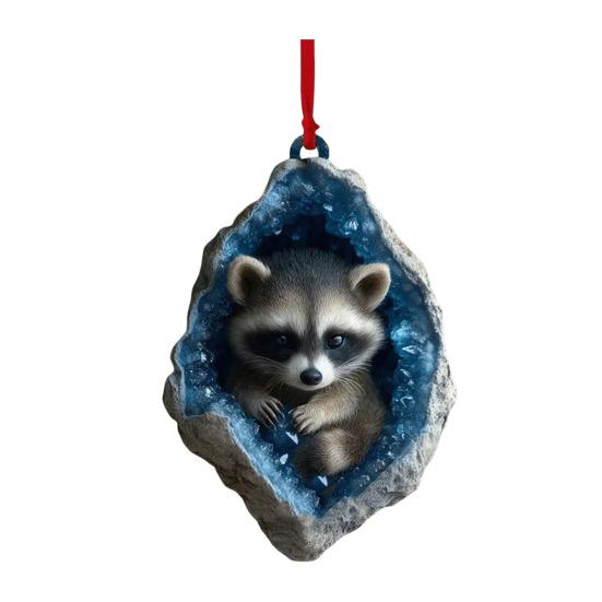 Geode Animal Christmas Ornament 2D Acrylic Crystal Cave Little Forest Animals Hanging Ornament for Xmas Tree Holiday Home Party Decor