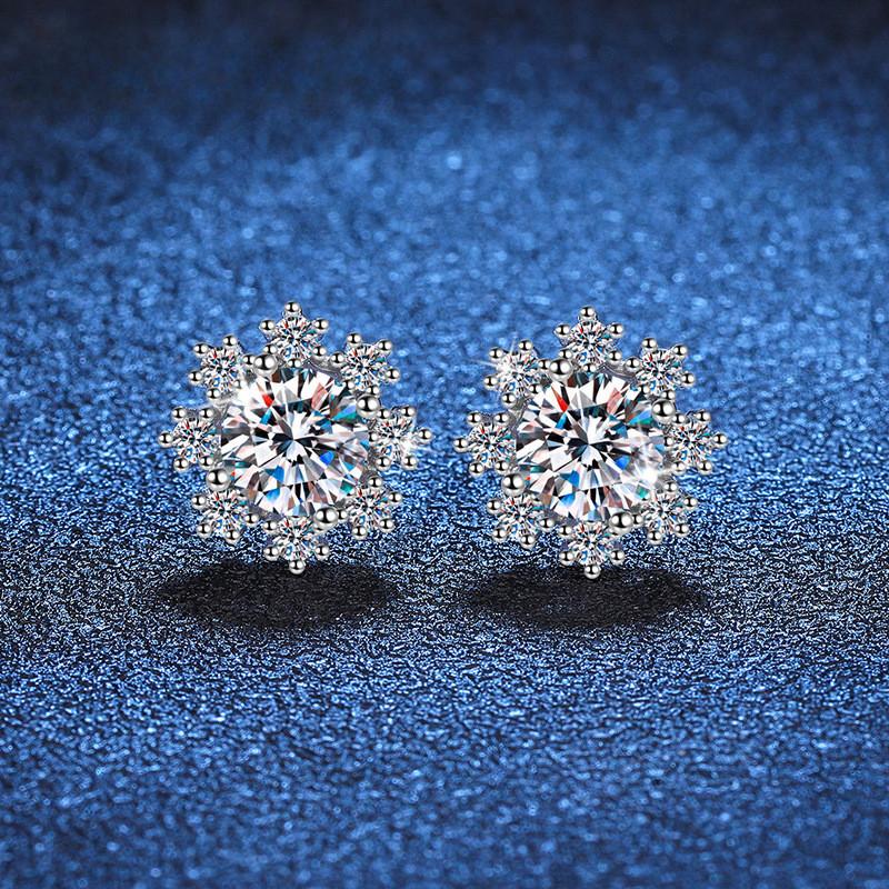 Earrings S925 Silver Women's Birthday Party Jewelry VVS Moissanite 1CT Stud Earrings Romantic Snowflake Delicate Luxury Gift