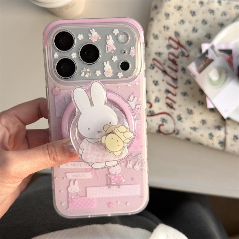 Polka Dot Rabbit & Bear Magnetic iPhone Stand and Case for 17/16 Pro Max/15/14 - Girly Design