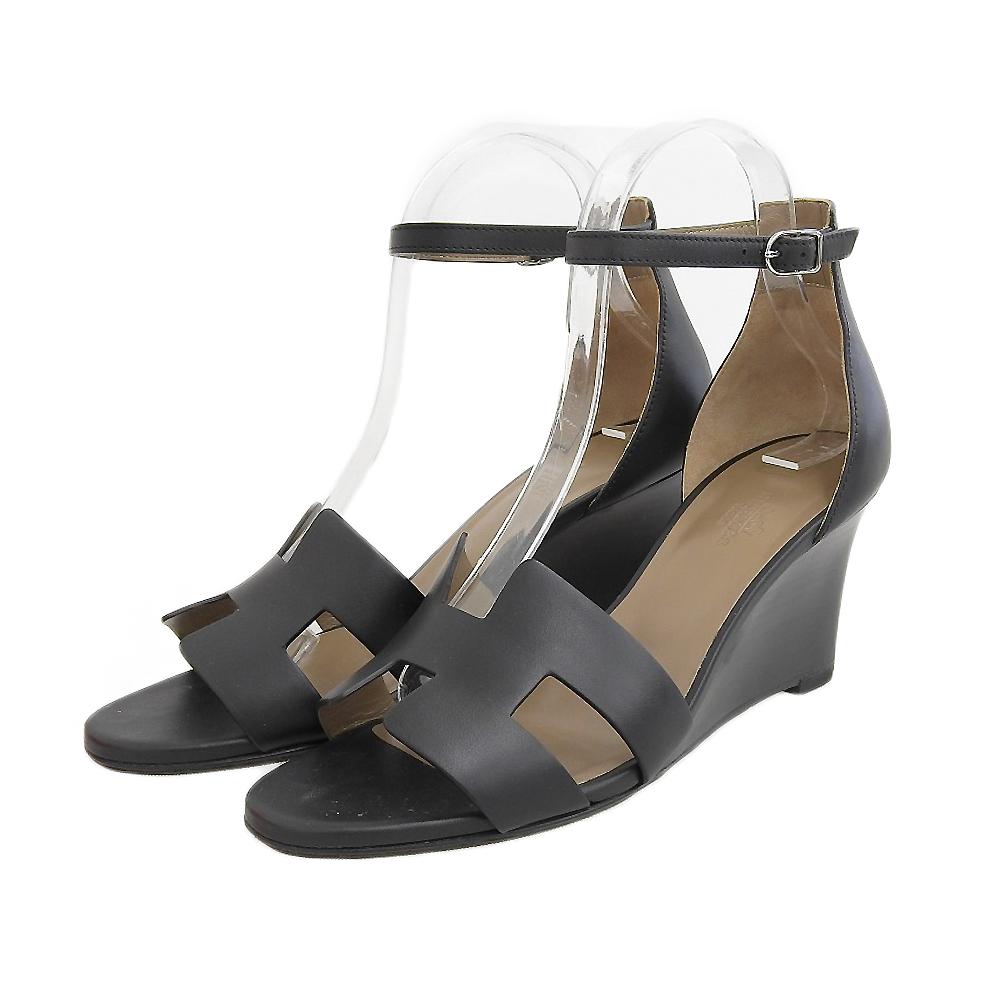 HERMES Legend Calfskin Sandals Women's Black 38 1/2 shoes black leatherUsed