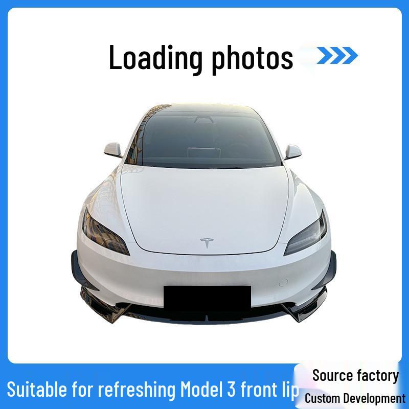 

Front Lip Kit for 2024 Tesla Model 3: Includes Spoiler & Anti-Collision Trim. Air Knife [Matte Black/Glossy Black]