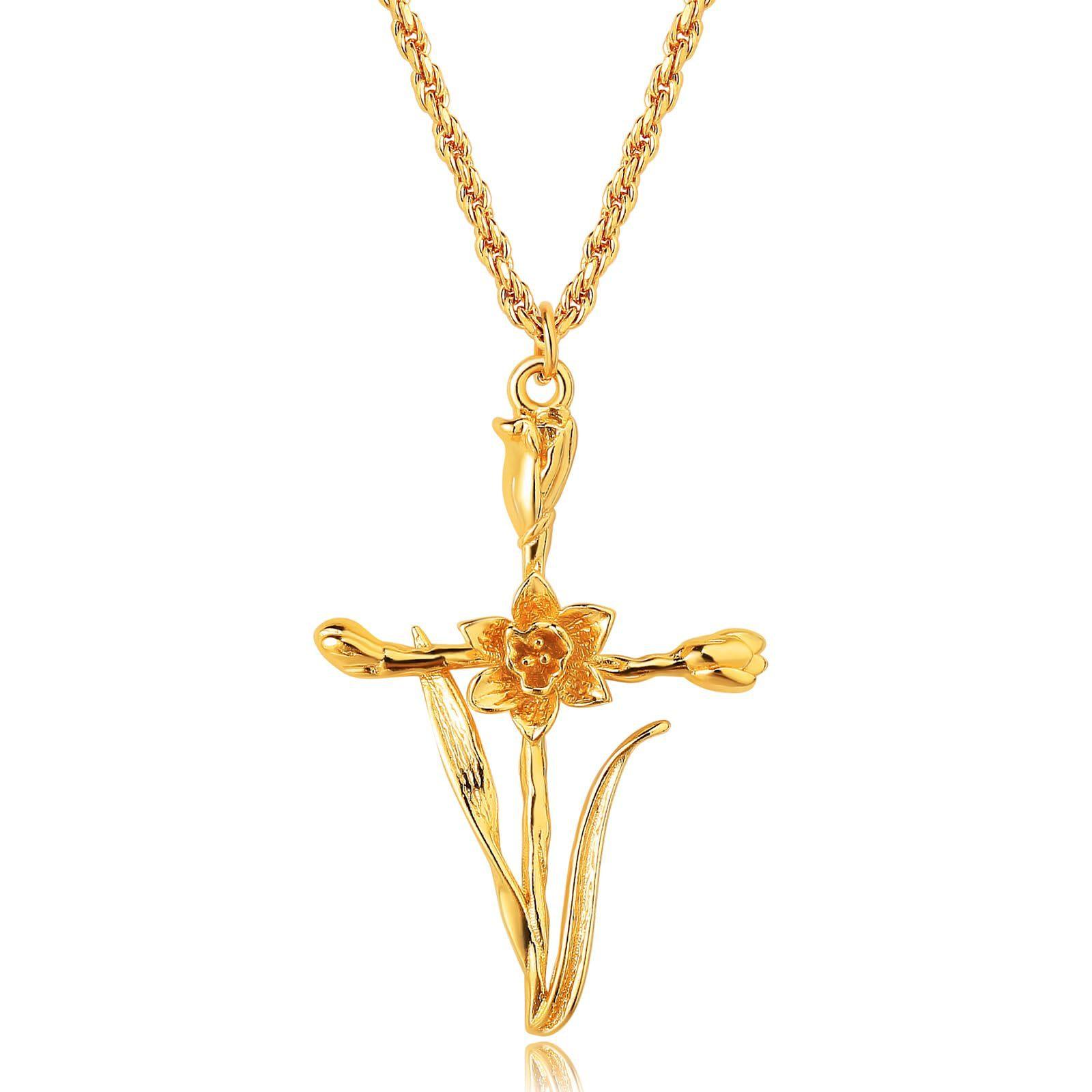 Friendship Necklace December Flower Necklace Cross Birth Flower Necklace Flower Mother S Day Three-Dimensional Vacuum Color Retention