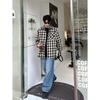 American Fashion Brand Brushed Hem Plaid Embroidered Shirt Spring and Autumn Men's and Women's Casual All-Matching Niche Shirt
