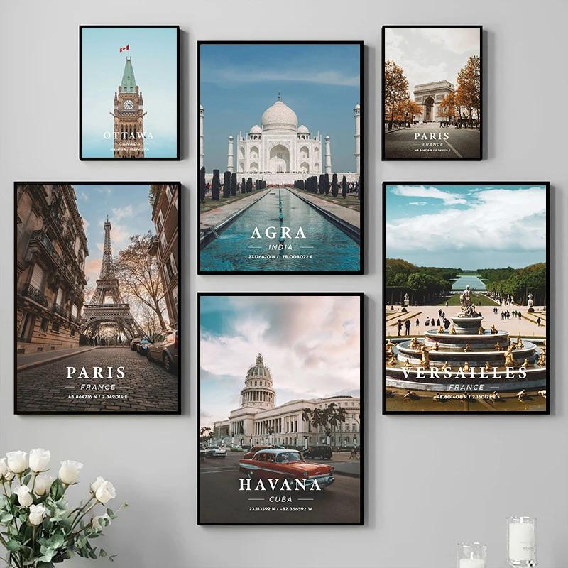 Modernes Reiseziel Stadt Wahrzeichen Landschaft Paris Havanna Amalfi Madrid Delhi Poster Wandkunst Bilder für Wohnzimmer Heimdekoration