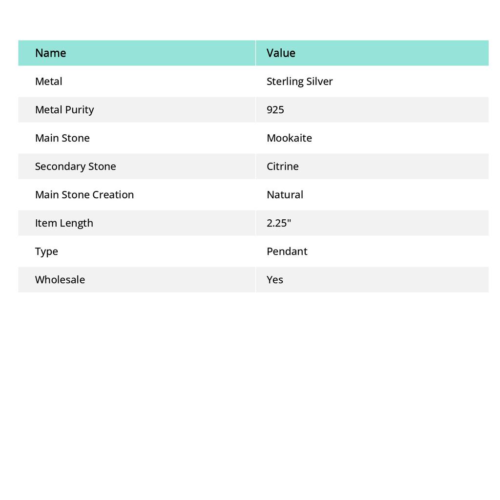 Natural Mookaite, Citrine Gemstone 925 Sterling Silver Pendant 2.25" G7R24