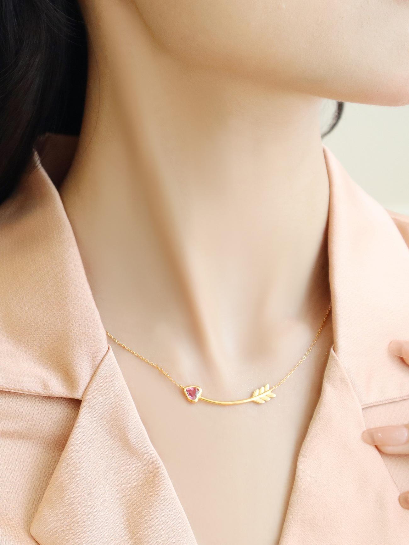 Cupid S925 Gold-Plated Sterling Silver Necklace with Pink Cubic Zirconia Heart 925 Sterling Silver платиновый