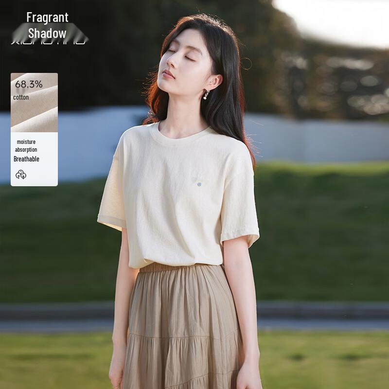 Xiangying Women s 2025 Summer Cotton Blend Round Neck T-shirt XL
