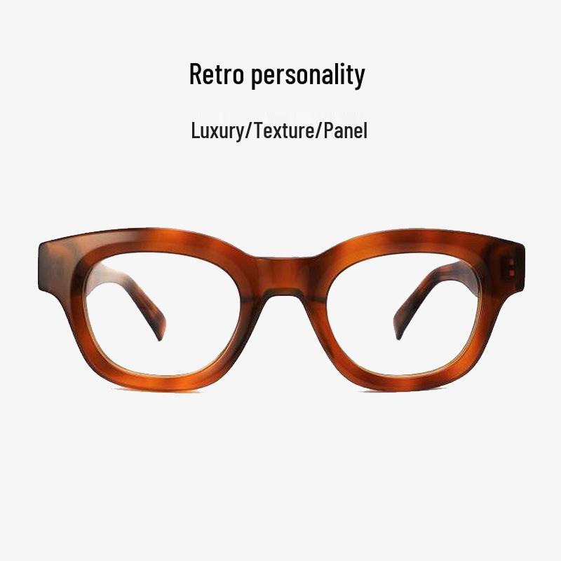 

Retro Oval Eyeglass Frame with Thick Wide Temples - Trendy Unisex Acetate Flat Lens Optical Glasses