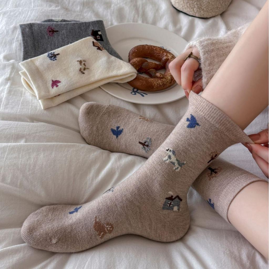 Herbst Wollmärchen Socken Mittelhohe Socken Tide Girl Niedliche Cartoon Strümpfe