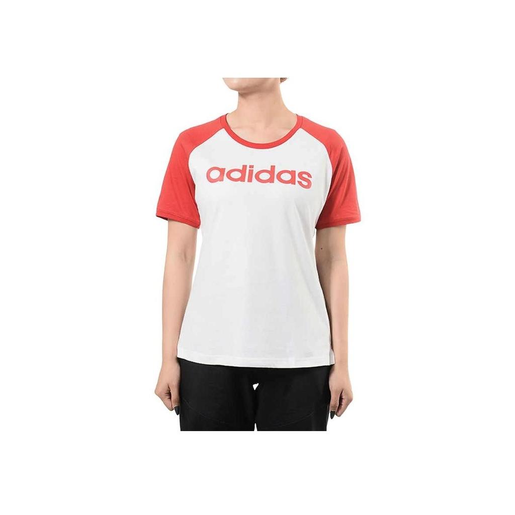 Adidas Neo Color Block Letter Print Raglan Short Sleeve T-Shirt Fashion Casual Comfortable Women White DW7948