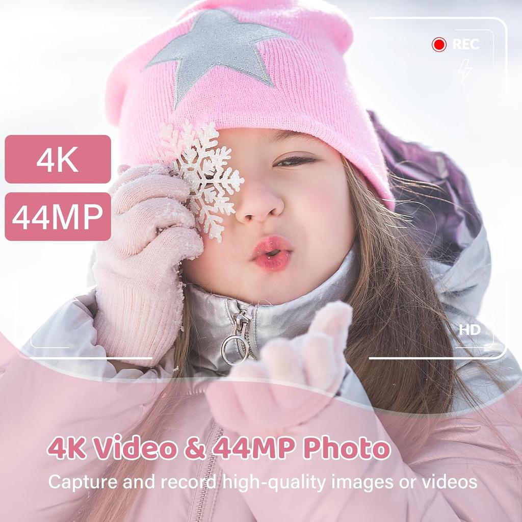 4K Digital Camera - 44MP UHD - 16X Digital Zoom - Vlogging Camera with 2 Batteries & 32GB SD Card for Teens & Students