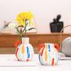 Painted Ceramic Vase Decoration, Vertical Striped Vase, Desktop Flower Planter, Restaurant Desktop Decor, Home Accessories, 1pc