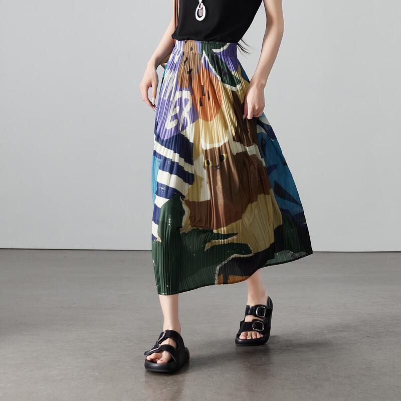 SOFSIL Women s Oil Painting Print Pleated A-line Skirt 28/L