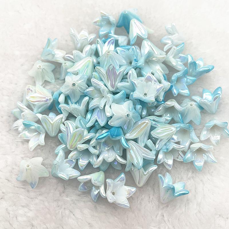 20pcs 13x16mm Gradual Change Acrylic Lilies Beads Caps Jewelry Findings Charms Bracelets Spacer Beads for Jewelry Making