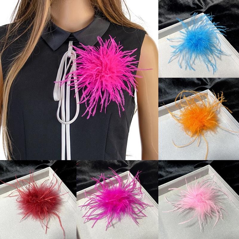 Women Ostrich Feathers Brooch Pin Exquisite Feather Headwear Fashion Jewelry Decor DIY Clothing Accessories Bridal Hairband