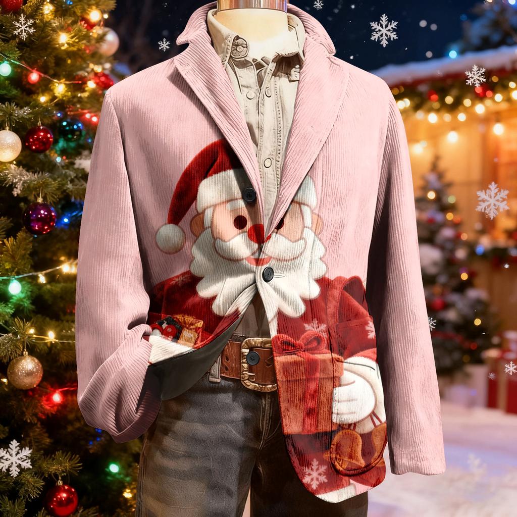Herren Hässlicher Weihnachten Kord Warmtaschen Anzugjacke Strickjacke Herren Freizeitanzug