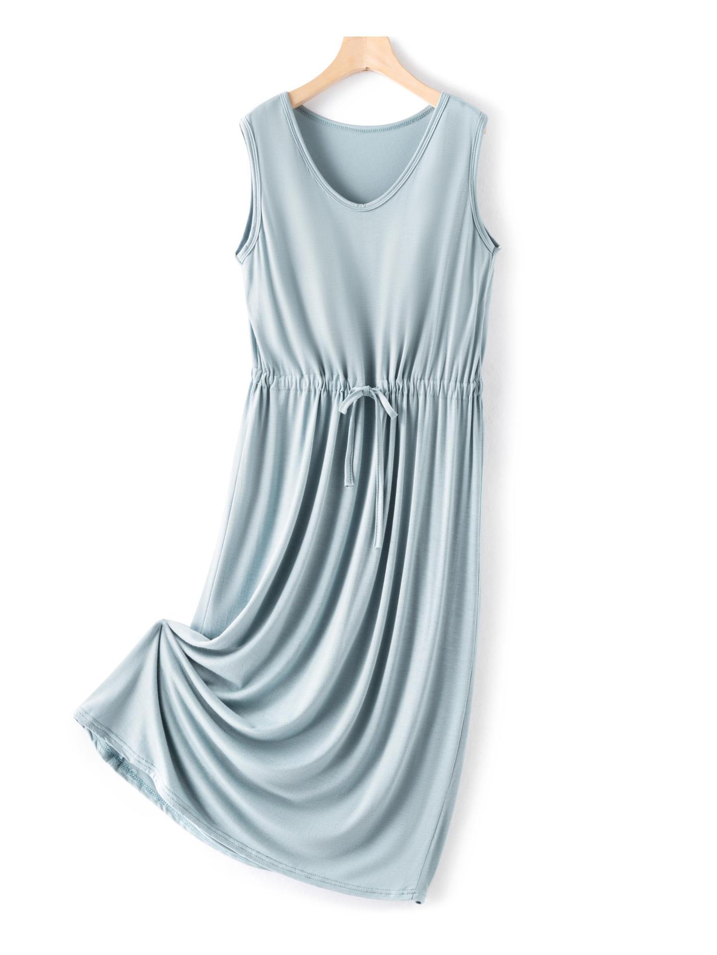 

Роскошное миди-платье без рукавов из хлопка и шелка с кулиской на талии и круглым вырезом горловины Large