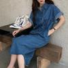 Women's Retro Slim Denim Shirt Dress - Korean Style Casual Short Sleeve, Age-Reducing 2021