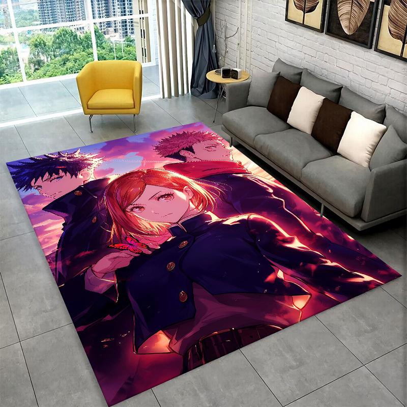 Tappeto Anime Jujutsu Kaisen Cartone Animato Itadori Yuj per Stanza dei Giochi Camera da Letto Soggiorno Divano Arredamento Casa, Tappetino Antiscivolo per Bambini