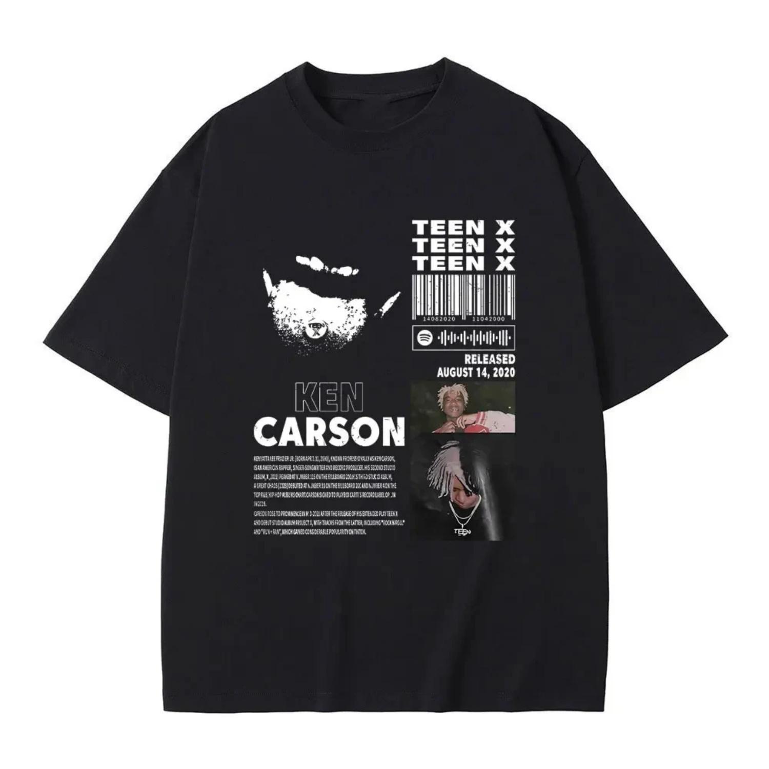 Rapper Ken Carson Teen X Music Album Graphic T-shirt Playboi Carti Opium Print T Shirts Men Women Hip Hop Oversized Street 01336 S