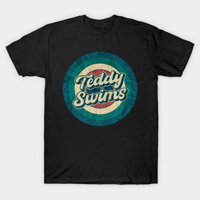 Asian Size Men Print T-shirt Teddy Swims - Vintage Circle No-Cut Heat Transfer Print Cotton Tshirt