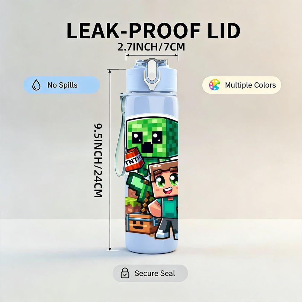 1PC Creeper Boy Game Character Duo 750ml Color Plastic Sports Water Bottle Leakproof Flip Straw Lid For Sports Office Home Use