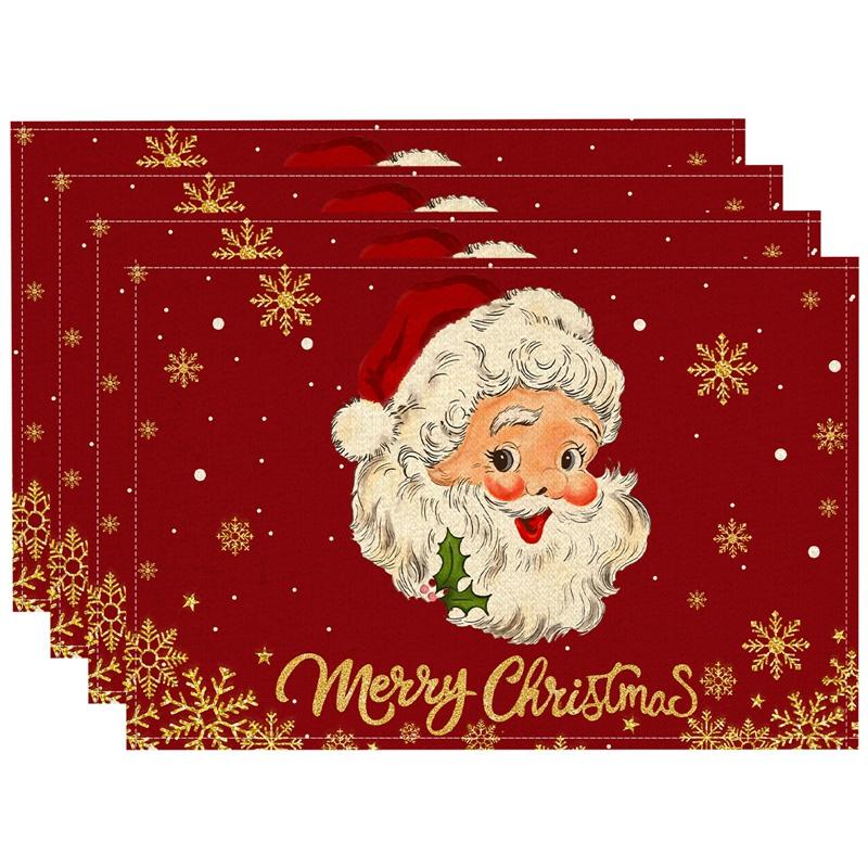 Linen Christmas Santa Claus Placemats Kitchen Dinging Table Decor Christmas Decorations for Home 2026 Navidad New Year Table Mat