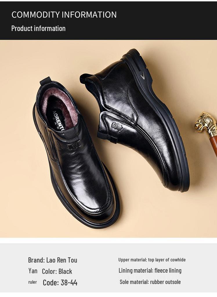 Genuine Leather Men's High-Top Winter Shoes - Warm Cowhide with Thick Velvet Lining