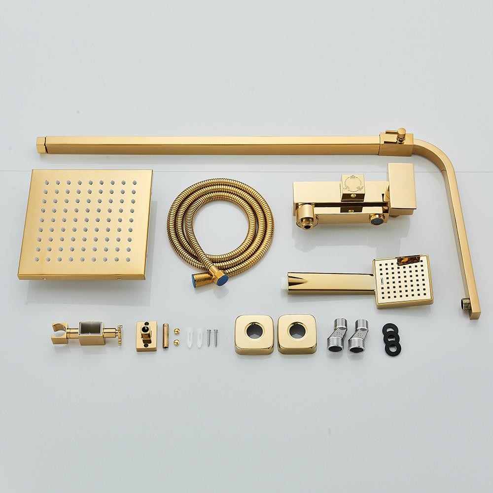 Glossy Gold Shower System 3 in 1 with Rain Handheld Shower Swivel Spout Shower For Bathroom Bathtub Shower Faucet