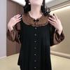 Spring Luxury Silk-Blend Frog Button Long Sleeve Plus Size Blouse for Mid-Aged Women