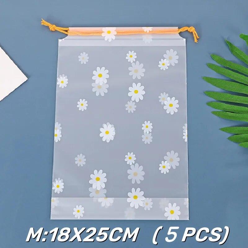 

5 шт. водонепроницаемая сумка для хранения с ромашками и манжетами на шнурке, вместительный органайзер для одежды и обуви, портативные сумки для туалетных принадлежностей для макияжа и полотенец L-5PCS