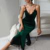 Women's Lace Splicing Split Fork Long Loungewear Pajamas Multi-color Sexy Velvet Suspender Pajamas