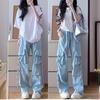 Women's Pink High-Waist Parachute Overalls - Quick-Drying, Wide-Leg, Casual American Sports Pants for Spring, Summer, and Autumn