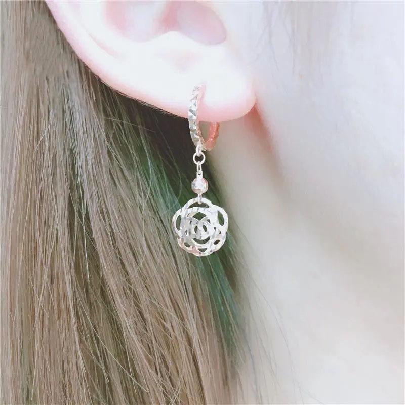 Exquisite Pure Russian 585 Design Hollow-Plated Rose Earrings, Beautiful Women'S Shiny Gold Earrings