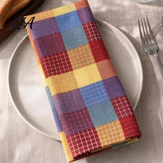 Foldable Napkins for Banquet Colorful Buffalo Check Napkin, Plaid Cotton Linen Retro Washable Cloth Christmas Napkin Dinner Table, Wedding, Party, 16