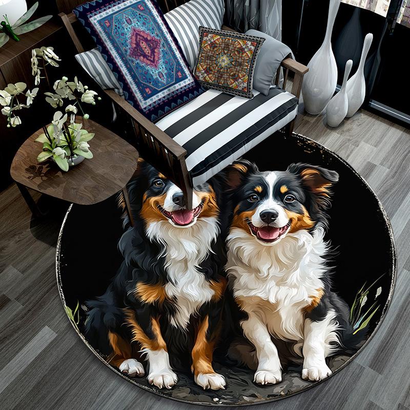 Australian Shepherd Dogs Round Area Rug,Carpet Rug for Living Room Bedroom Sofa Playroom Decor,Non-slip Floor Mat