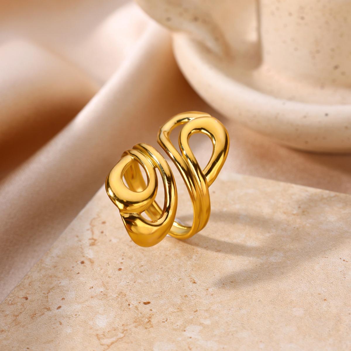 Edelstahl Öl Tropfen Perle Rose Offene Ringe Für Frauen Gold Farbe Bunte Rose Ring Luxuriöser Hochzeitsfest Schmuck Geschenk Bff resizable beige