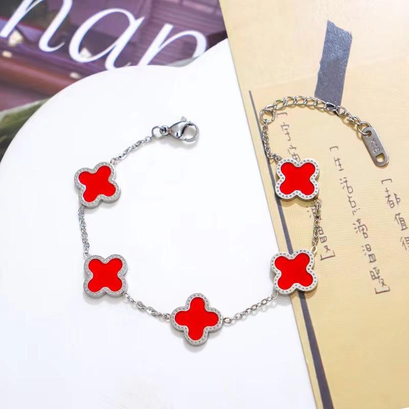 Brățară norocoasă cu trifoi cu patru foi cu două fețe din aur de 18k, cu cinci flori, noroc, fritilarie, trifoi cu patru foi, brățară damă