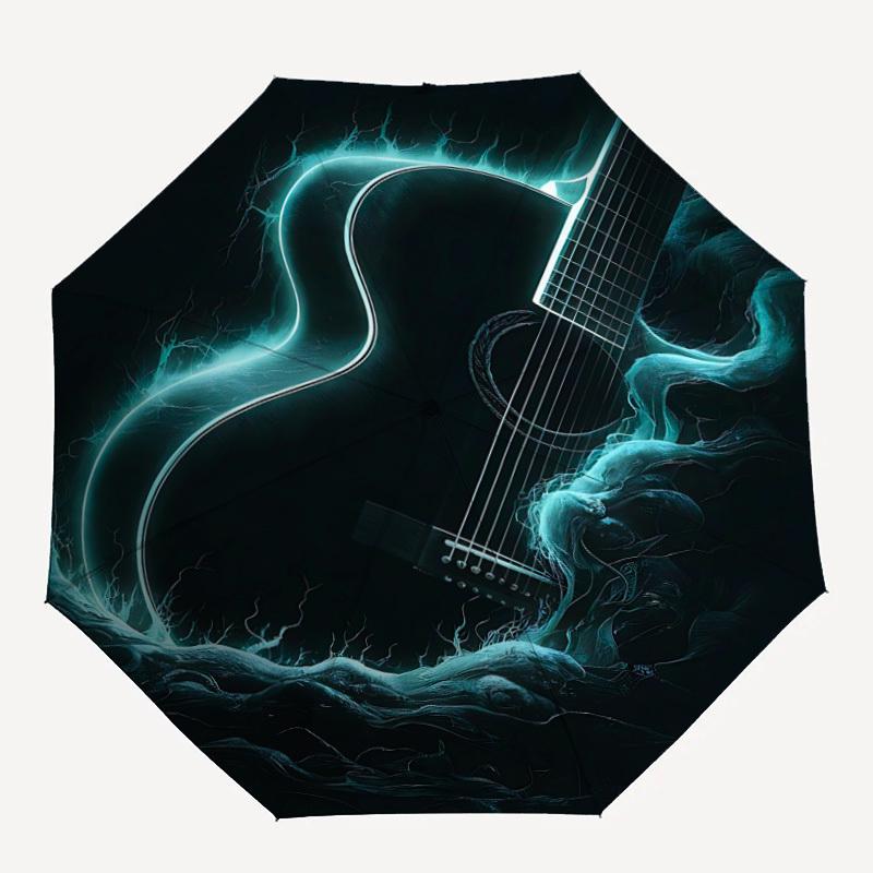 

1pc Guitar Waves Automatic Folding Umbrella Compact Lightweight Travel Umbrella with 8-Rib Sturdy Frame, Windproof & Self084