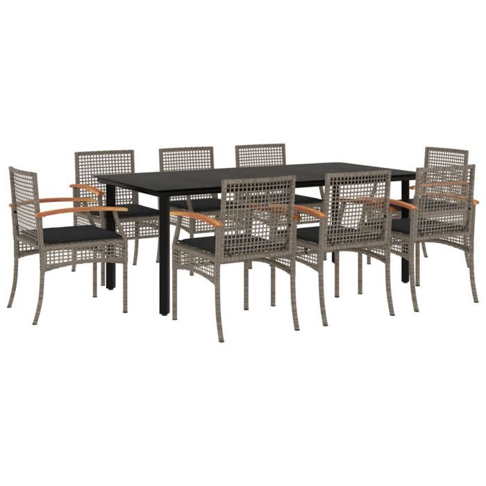 VidaXL Ensemble à Manger de Jardin avec Coussins 9 pcs, Table et Chaise de Terrasse, Meubles de Patio, Mobilier d'Extérieur, 3213623